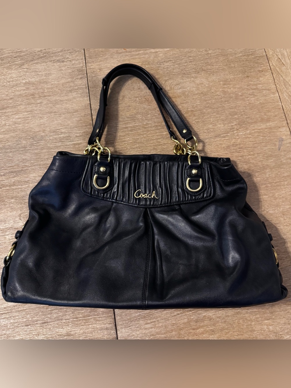 Coach Ashley Gathered Black Leather Satchel Gold Hardware Y2K Style